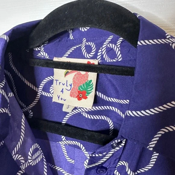Truly 4 You Shirt Dress Womens Small Purple Nautical Rope High Low Excellent - Picture 2 of 5